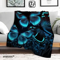Glowing Glitter Blue Butterflies Blanket Butterfly Printed Warm Cozy Soft Throw Blanket for All Season for Couch Sofa Bed 1