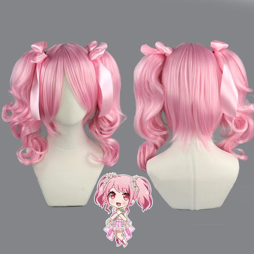 Anime Bang Costume Dream! Maruyama Aya Parrucche Cosplay Maruyama Aya Rosa Doppie Coda Di Cavallo E Nastri Capelli Resistenti Al Calore