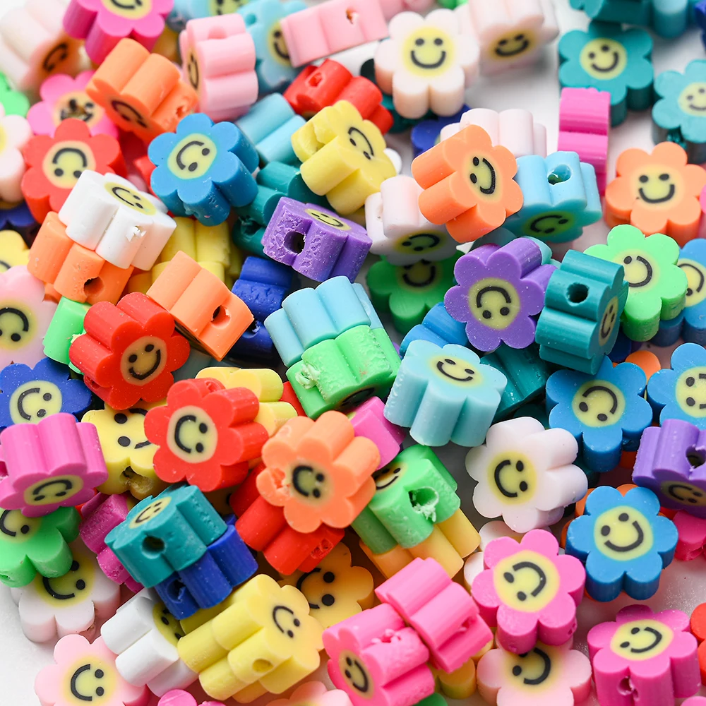 30/50/100pcs10mm Clay Spacer Beads Round Flat Smiley Beads Polymer Clay Beads For Jewelry Making DIY Handmade Accessories 