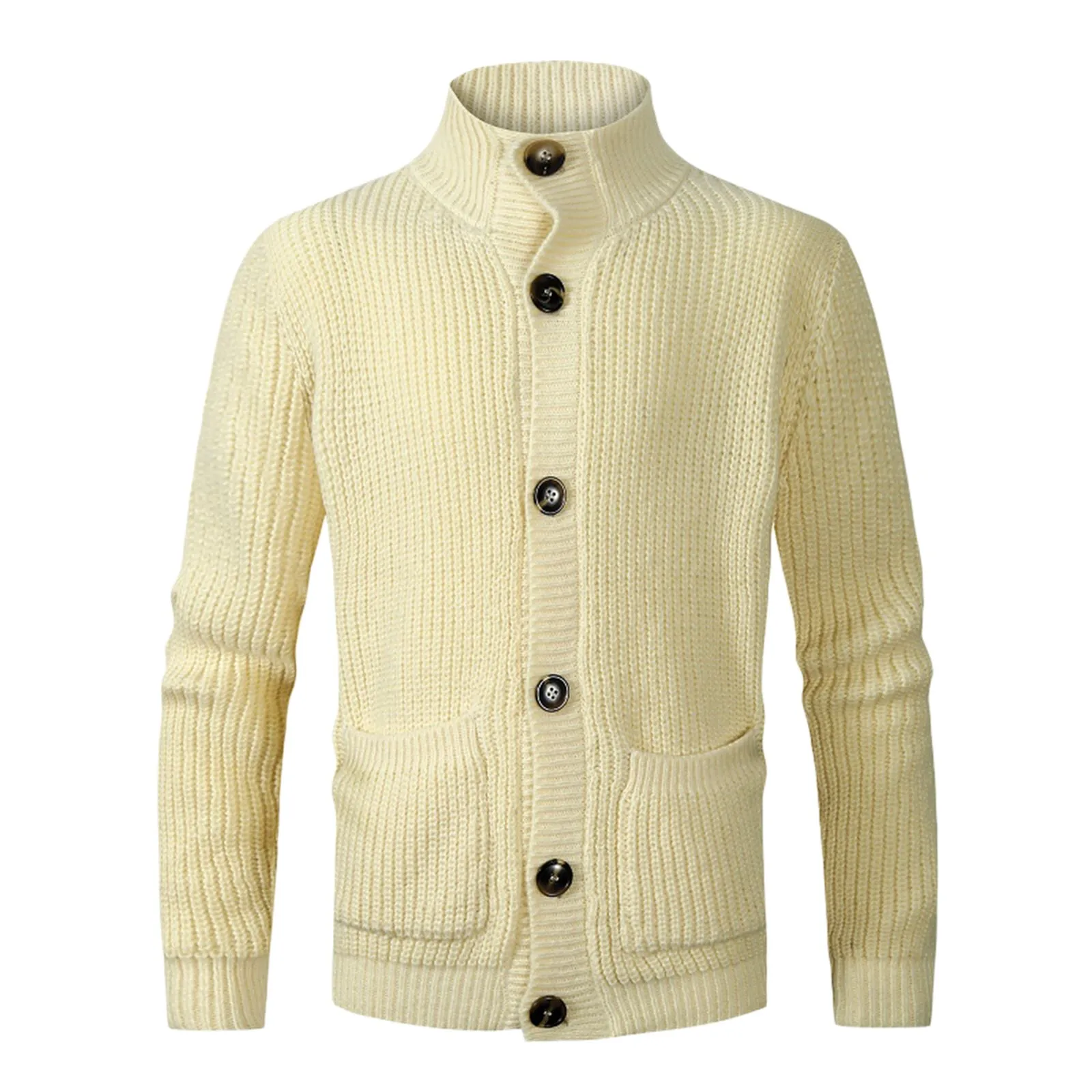 

Pullover Sweater Knitted Wool Sweaters High Neck Cardigan Solid Color Sweaters For Men Button Streetwear Dailywear Pull Homme