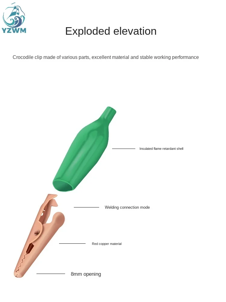 Alligator clips test clip YZWM 8mm Copper Alligator Clip Pure Copper Alligator Clip Large Stainless Steel Wire Battery Electric Test