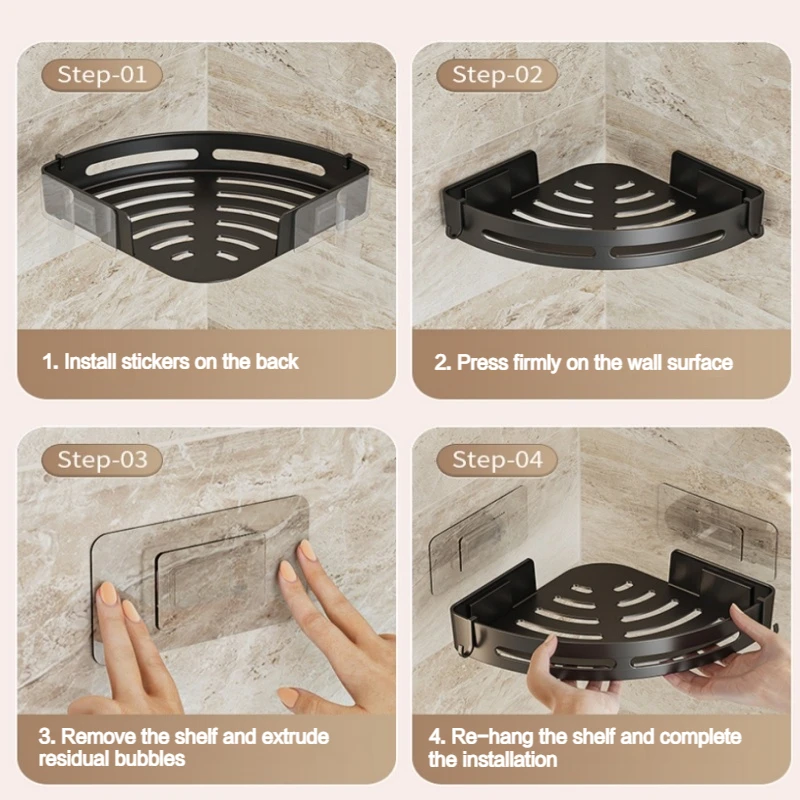 Bathroom Storage Shelf ABS Plastic Corner Space Triangle Basket Shower Room Storage Rack No Drill Wall Mounted