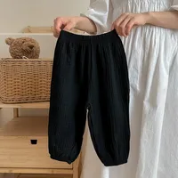 Pantalons simples pour enfants, couleur unie, vêtements d'été, fins, amples, Anti-moustiques, bouffants pour bébés filles, pantalons décontractés 4