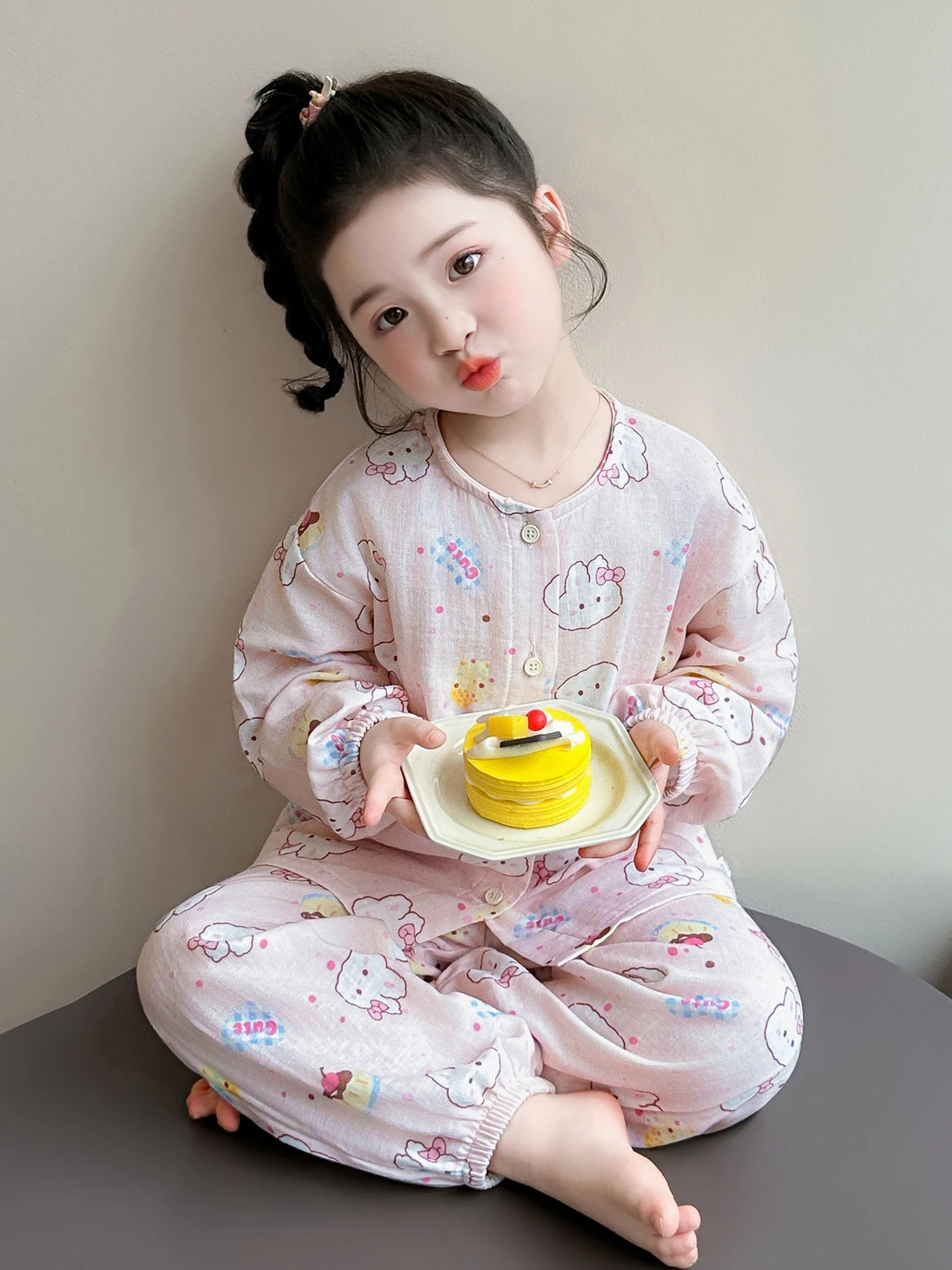 어린이 면 잠옷 더블 레이어 홈 의류 에어컨 슈트  소녀 봄 가을 새로운 도착 ..
