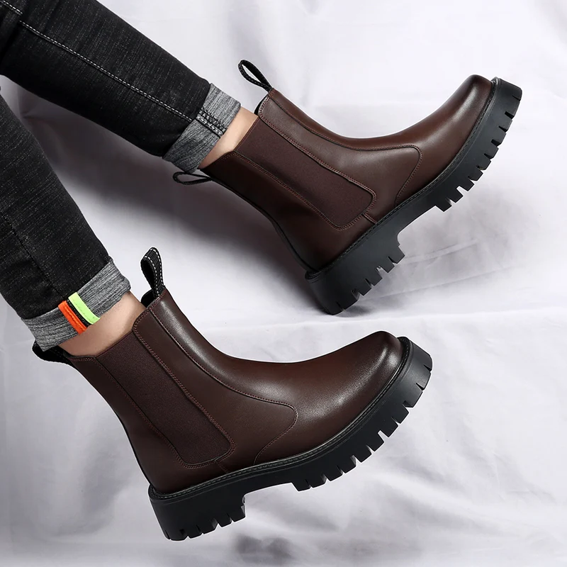 Bottines chelsea homme, boots en cuir classiques avec élastique_voghion.com