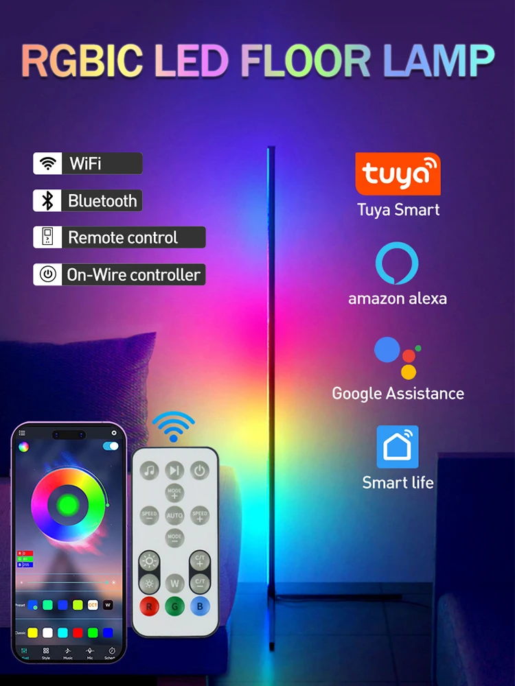 Heightening 180CM Smart Floor Night Light RGBIC Tuya Smart APP Remote Control Nordic Stand Floor Lamp Mood Light For Game Room