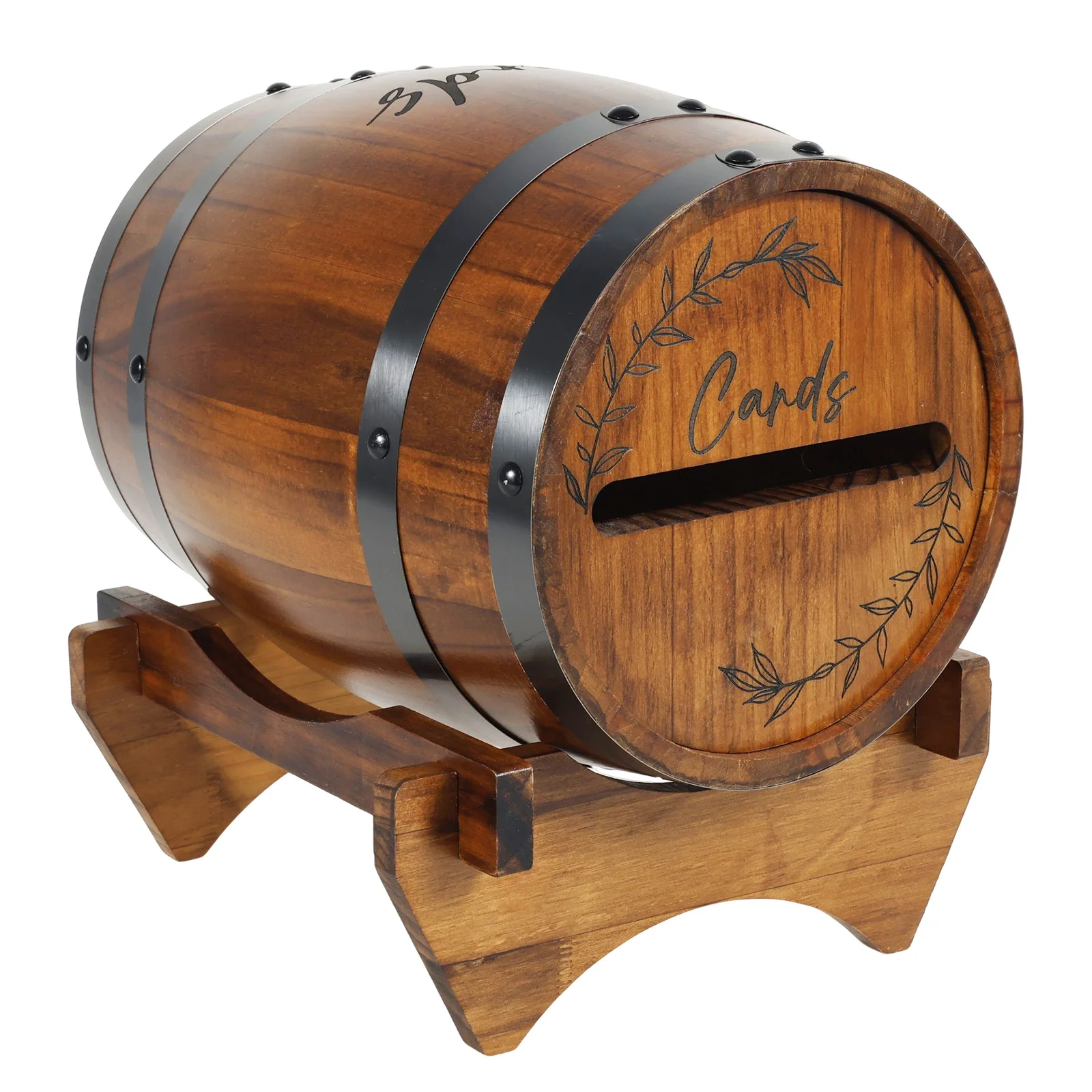 Wooden Wedding Card Box Whiskey Barrel Shape Card Box Holder Money Envelope Case for Wedding Graduation Bridal Shower Birthday