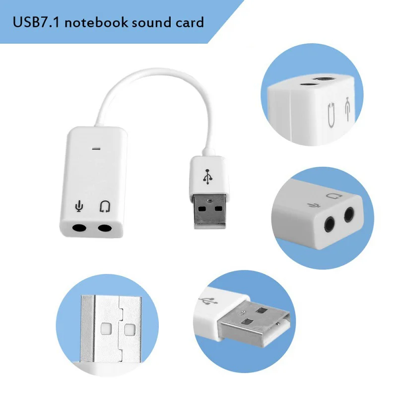 7.1 채널 외부 USB 사운드 카드(3.5mm 잭 포함) 헤드폰 및 마이크용 USB 오디오 어댑터 MacBook와 호환 가능