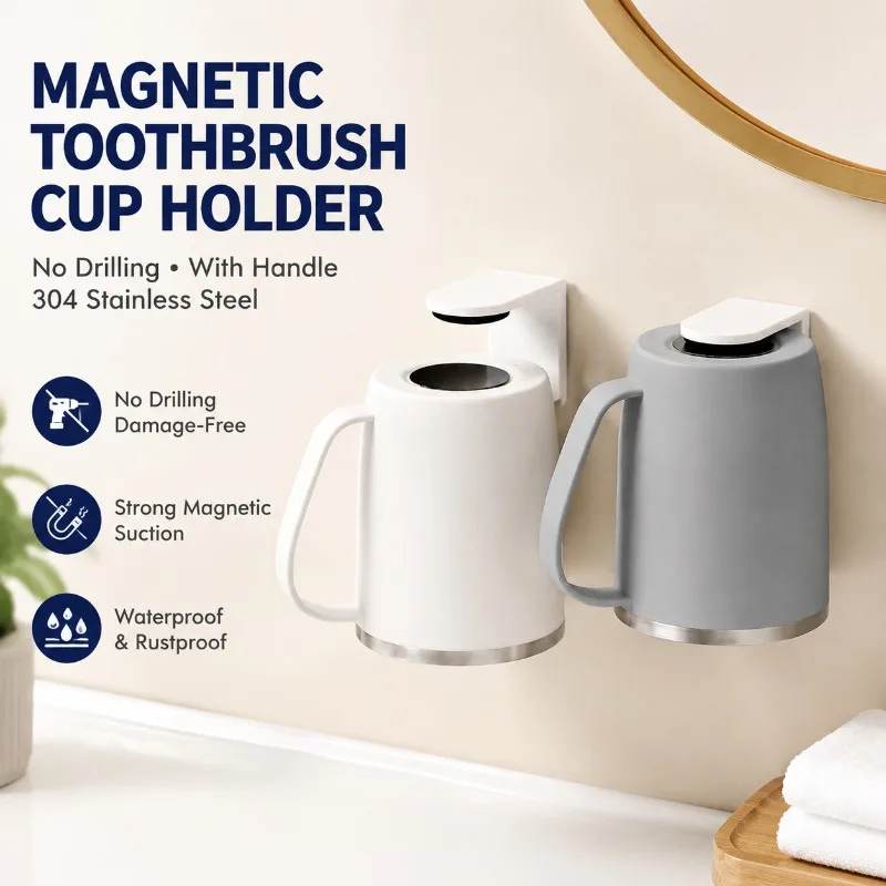 Magnetic Wall-mounted Toothbrush Holder 304 Stainless Steel Cup_voghion.com