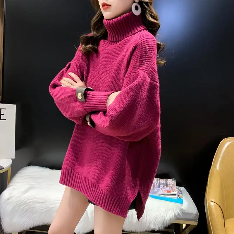 

Fashion Turtleneck Sweater Women Thick Mid-length Section Autumn and Winter New Korean Loose Retro Knitted Pullover