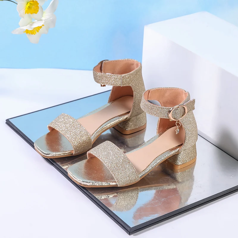 패션 어린이 여름 샌들 장식 조각 간단한 여자 인과 공주 낮은 굽 드레스 신발 웨딩 파티 어린이 하이 탑 샌들