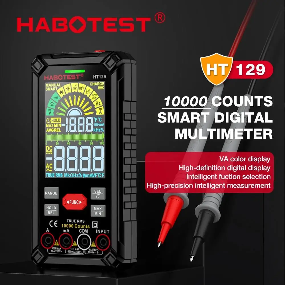 HABOTEST HT129 10.000 Counts Digitalmultimeter Smart Anti-Burn DC AC Spannung Strom True RMS Voltmeter Wiederaufladbarer Multitester