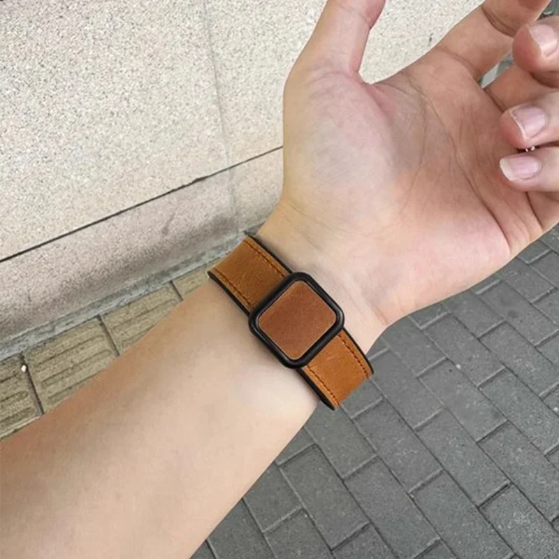Correa de Silicona y Cuero con Hebilla Magnética Plegable para Reloj Inteligente