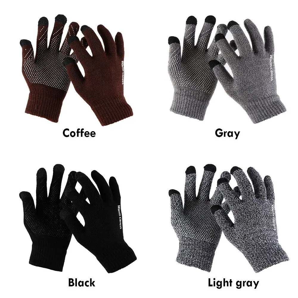 Men Women Touch Screen Gloves Winter Warm Stretch Wool Knitted Full Finger Mittens Non-slip Gloves