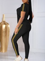 2025 Women's Summer Two-Piece Set Sportswear Short Sleeve Trousers Color Block Soft Fashion Basic Versatile Outfit - Image 4