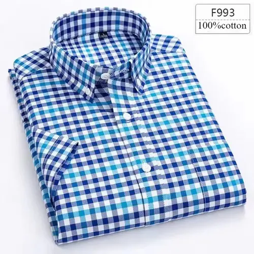 New in Shirt High Quality 100% Cotton Summer Short Sleeve Shirts for Men Slim Fit Casual Shirt Thin Plaid Tops Soft Office Cloth - Image 19