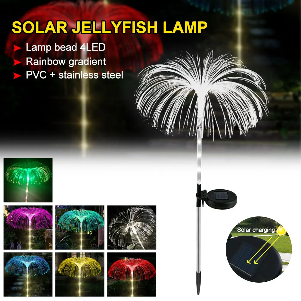 

7 Color Jellyfish Light LED Solar Garden Lights Yard Decorative Lamp Ground Plug Fiber Optic Waterproof Lawn Romantic Decoration