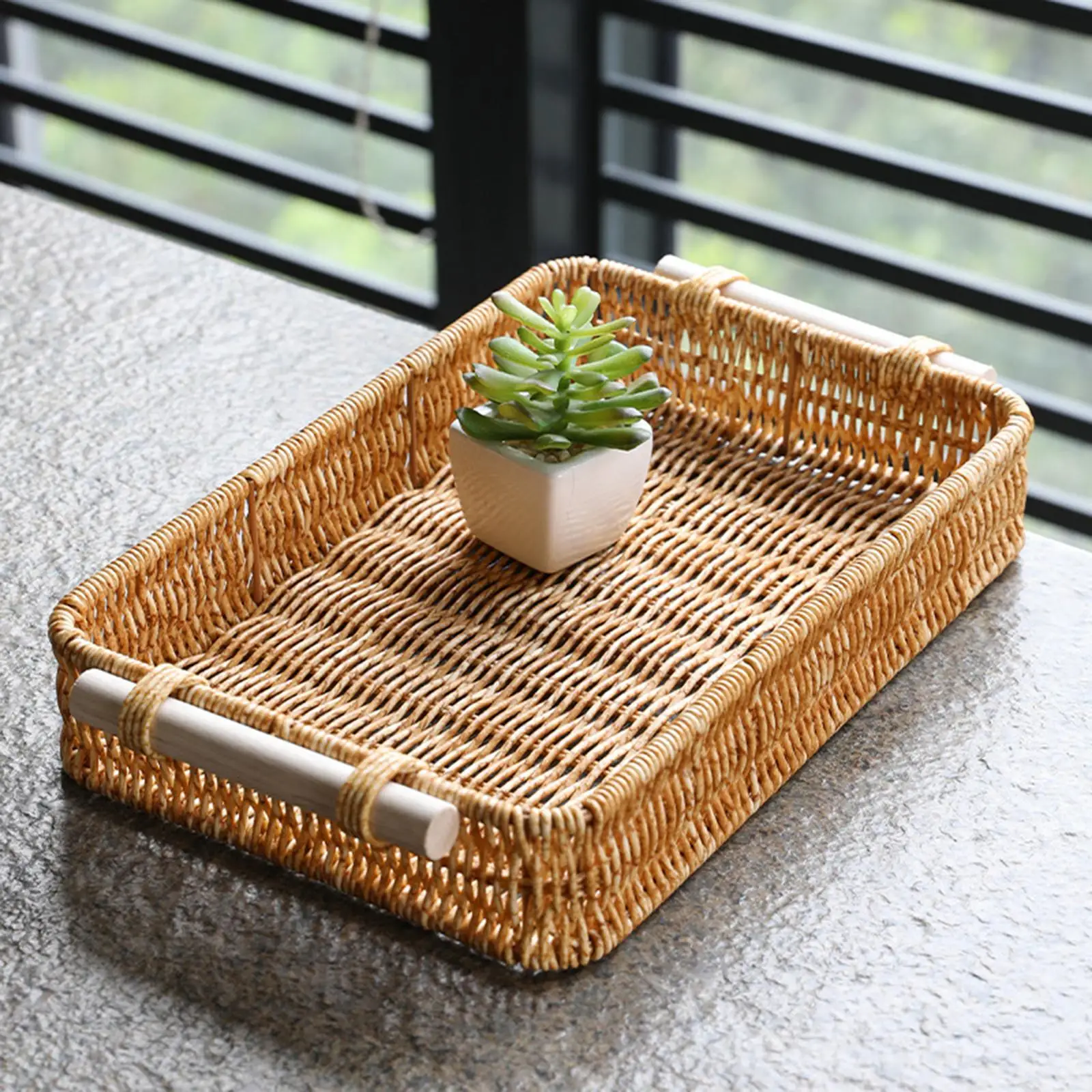 Imitation Rattan Bread Basket Wicker Basket Kitchen Bread Box Fruit Trays Organizer