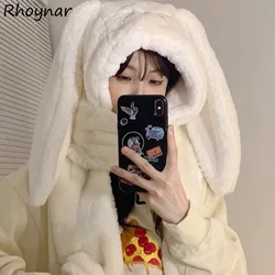Scarf Hat Glove Sets Women Cute Rabbit Ear Korean-style Sweet Girls Ear Neck Protection Winter Keep Warm Outdoor Chic Casual Ins