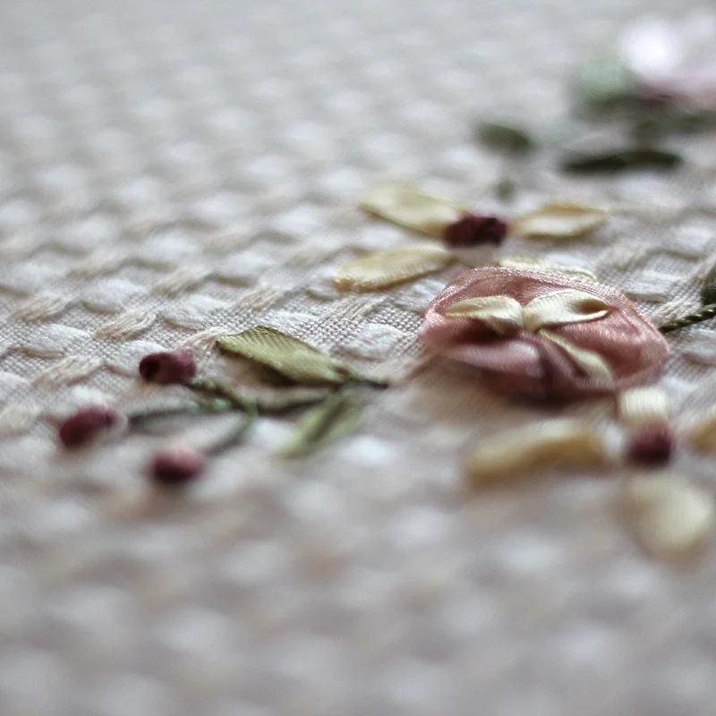 Pure Cotton Handmade Ribbon Embroidered Tablecloth Rectangular Tea Table Towel Square Cover Cloth Country Sle Home Fabric