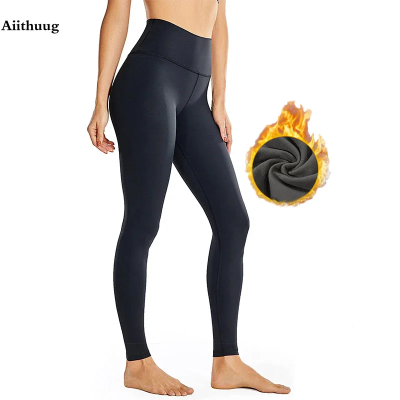 Aiithuug Light-fleece Yoga Pants Warm Jogging Leggings Inner Brushed Workout  Capris High Waisted Butt Lifting Yoga Pant