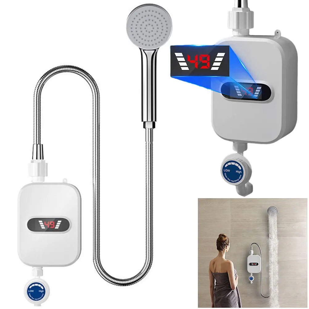 3000W Portable Electric Heater Digital Display Hot Water Heater 110V 220V Tankless Water Heater for Bathroom Hot Water Shower 3