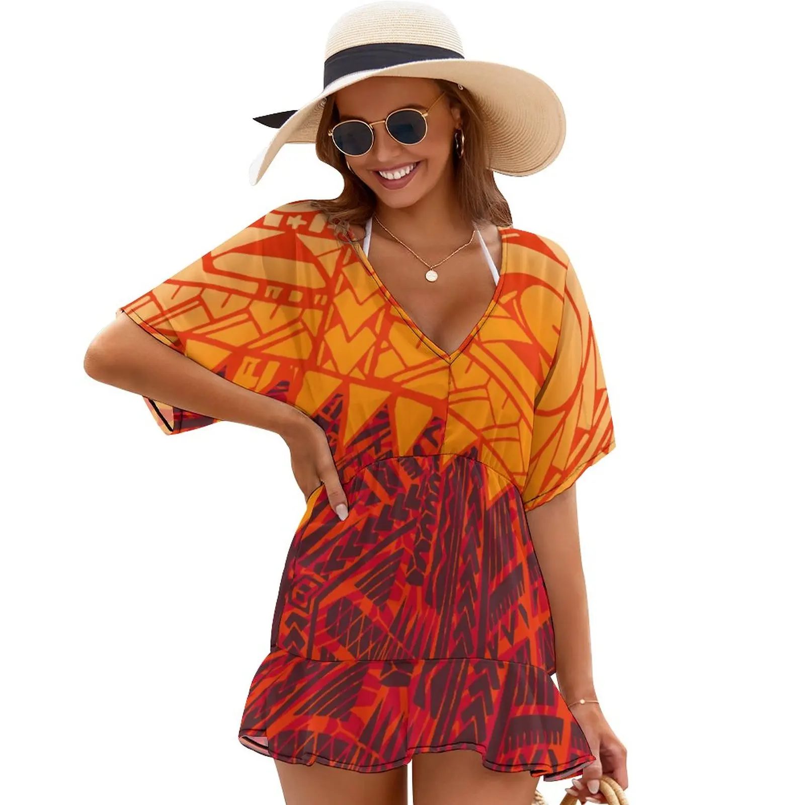 2023 Bikini Smock Sunblock Casual Abito Allentato Polinesiano Custom Ladies Seaside Sarong Smock Dress Summer Beach