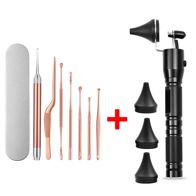 

LED Ear Light Endoscope Otoscope Removal Stick Cleaner Spoon Baby Earpick Nose Curette Tweezers Forceps Picks Wax Remover Tool