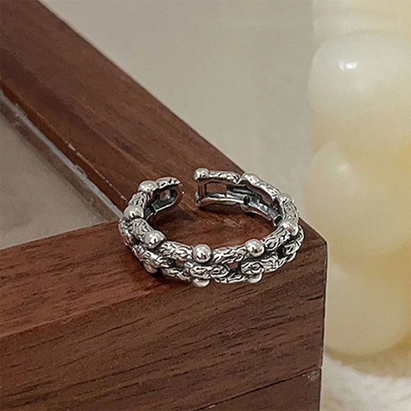Horseshoe Buckle Ring Retro Personality Opening Versatile S925 Sterling Silver Universal Index Finger Ring for Men and Women
