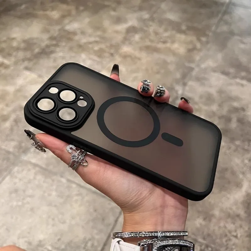 Sleek Black Transparent Magnetic Magsafe Case with Wireless Charging Compatibility