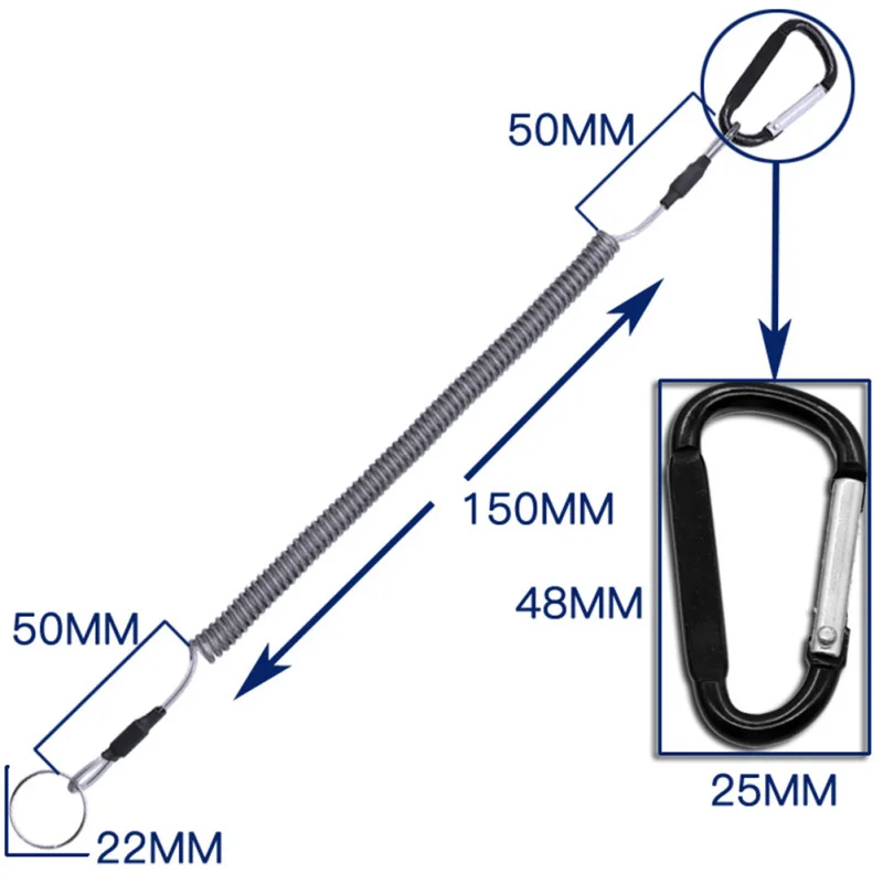 Description Picture 6 of item12 Pcs Security Gear Tools Retractable Elastic Ropes Steel Key Rings Fishing Lanyard Lure Pliers Carabiner Tether for Outdoor