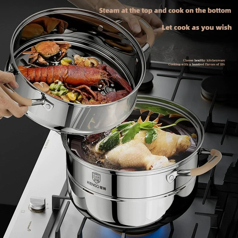 316 stainless steel steamer food grade timing steamer household thickened drawer large capacity multi-layer stea