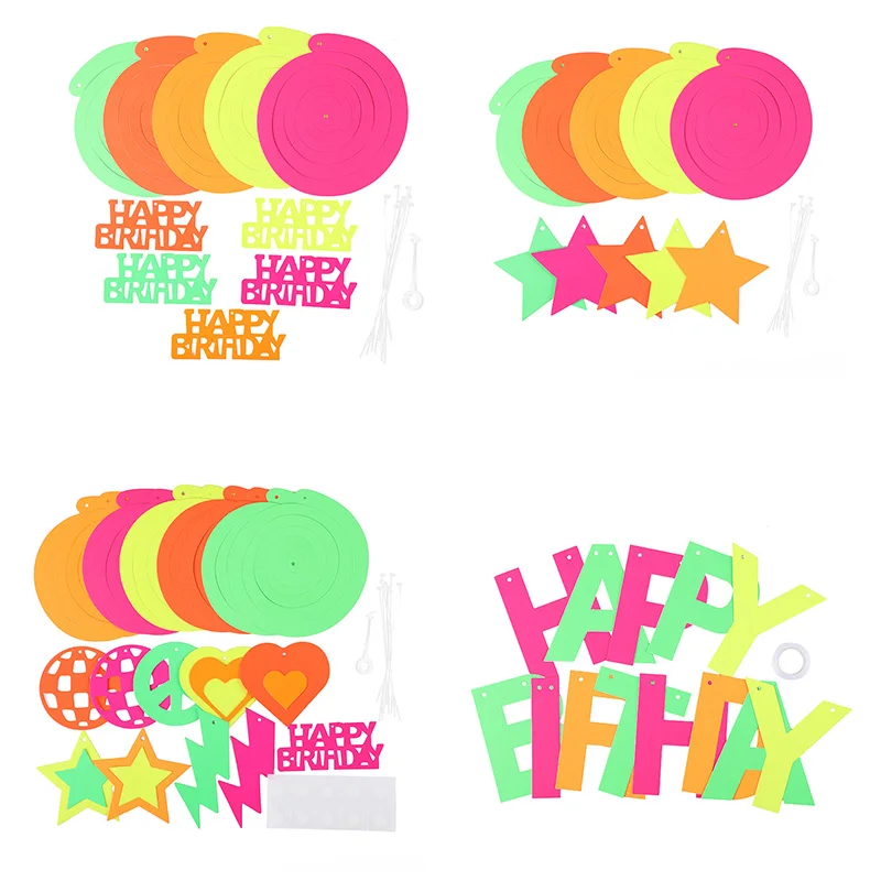 UV-Leuchtpapier-Banner, alles Gute zum Geburtstag, Girlande, Stern, hängende Spiralen, Neon-Party-Dekoration, Gastgeschenke, Hochzeitszubehör, leuchtet im Dunkeln – Detail 9