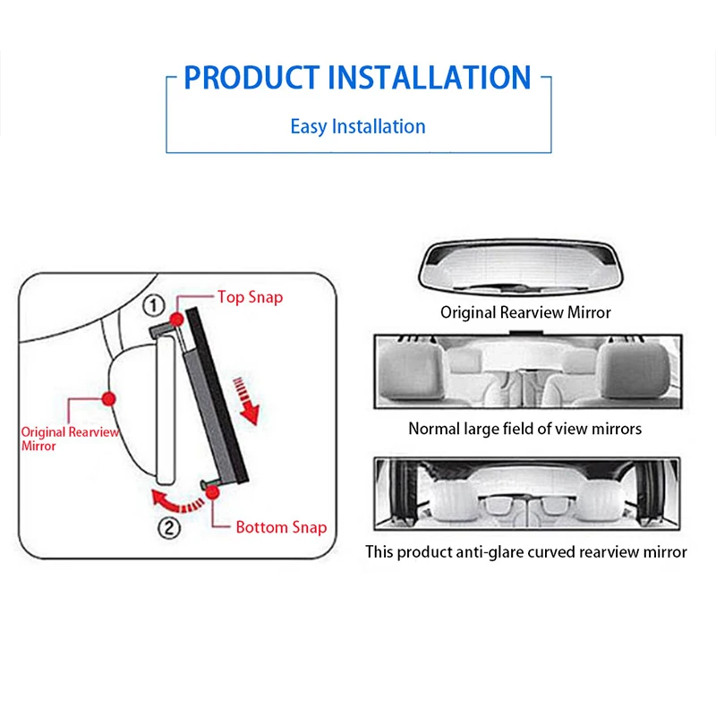 Curved Car Rear View Mirror Anti Glare Wide Angle Vision