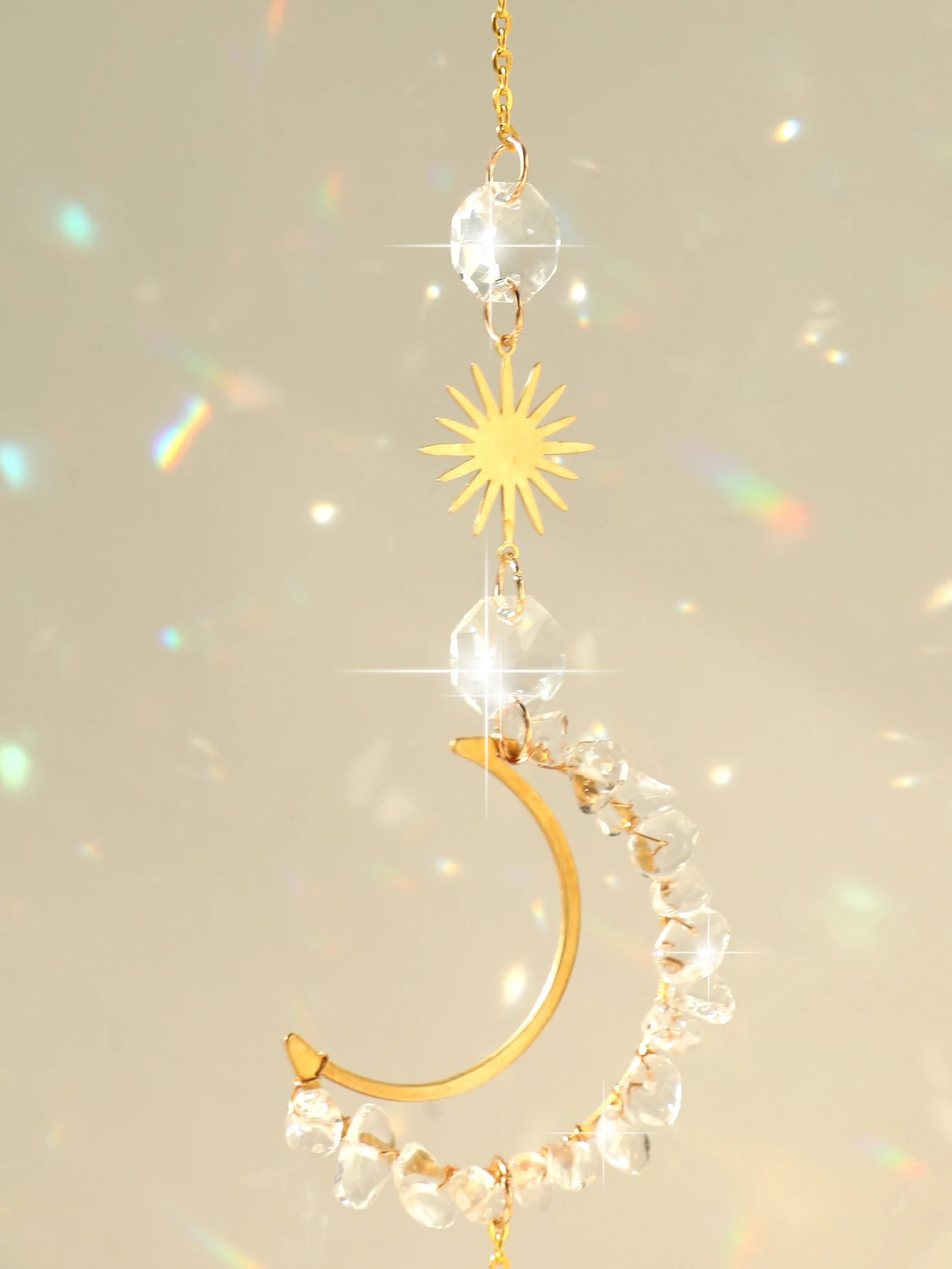 Suncatcher Window Prisms Crystal Pendant Rainbow Vintage Wind Chimes Moon Sun Hanging Garden Light Catcher Home Decoration Gift