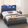 bedstead.Queen Bed Frame with Storage Headboard, Wooden Bed Frame with 47.2Bookcase Headboard4Storage Drawers & Charging Station 1