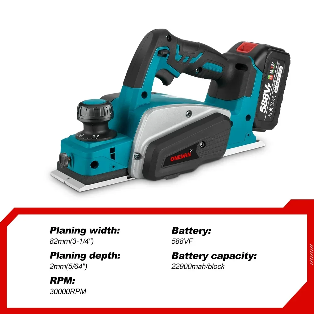 ONEVAN 30000RPM Brushless Electric Planer Cordless DIY Furniture Cutting Tool Power Planer Woodworking For Makita 18v Battery 2