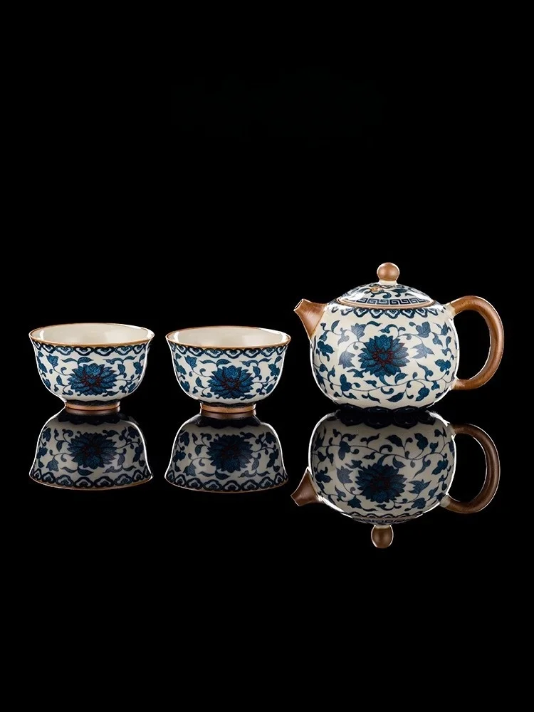 Rongshantang beige Ru kiln Kung Fu tea set new teapot one pot two cup lid bowl gift box