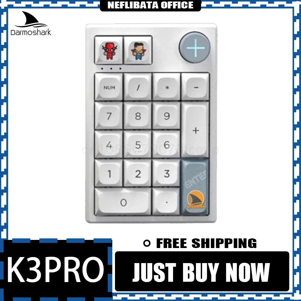 

Беспроводная цифровая Механическая игровая клавиатура Darmoshark K3 PRO с Bluetooth, клавиатура Hot Swap с 19 программируемыми клавишами RGB для ноутбука