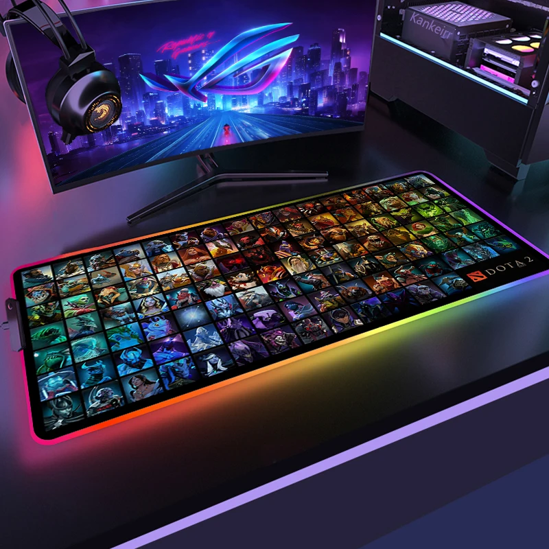 thumbnail image 1 of Alfombrillas de ratón 900x400 Dota2, alfombrilla de ratón LED para ordenador portátil XXL a la moda, alfombrilla de ratón RGB para juegos HD, alfombrilla grande XL para juegos de teclado de escritorio, 1 of 5
