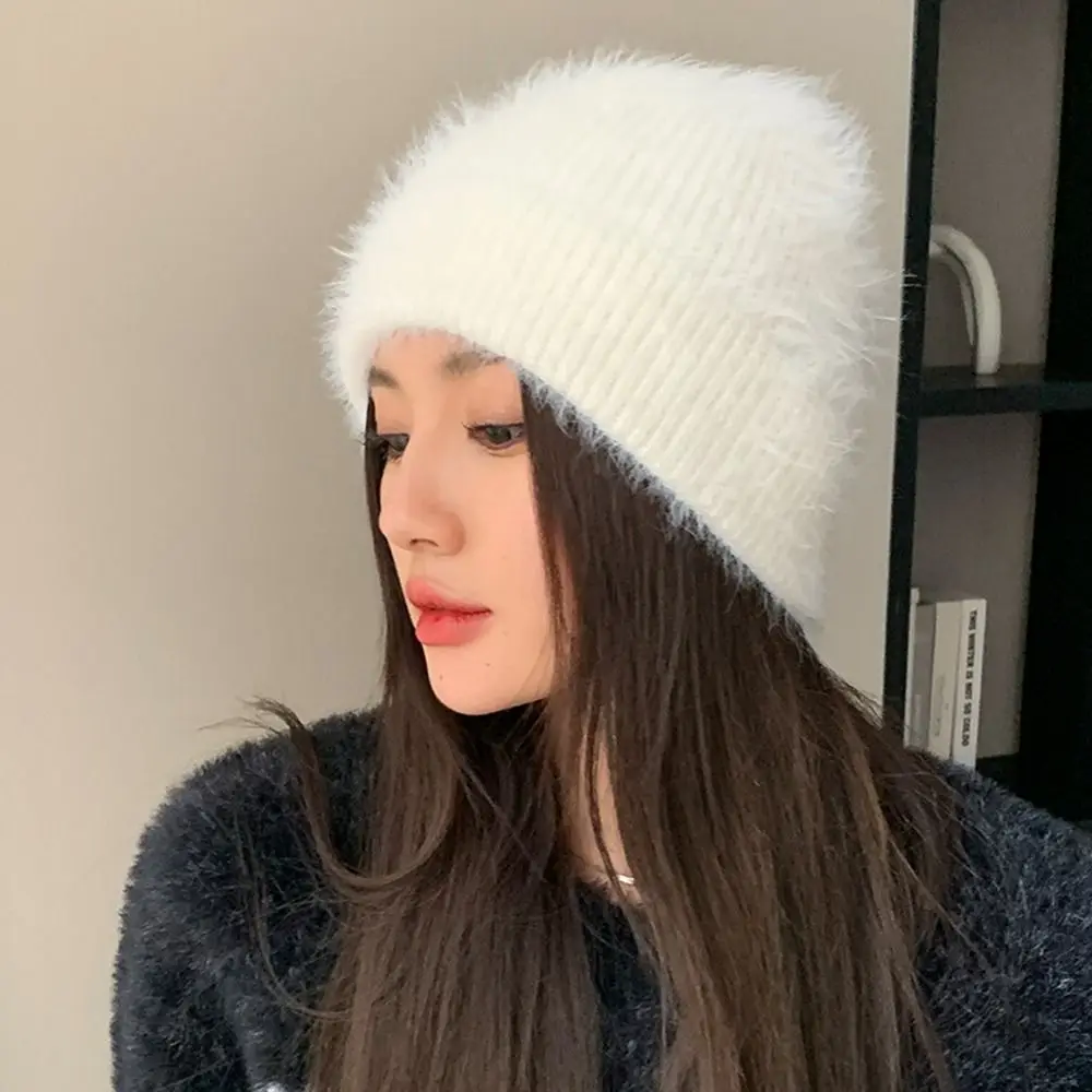 방풍 토끼 울 모자, 고품질 니트 모자, 플러스 단색 빈티지 우아한 모자, 파티 선물, 야외 따뜻한 모자