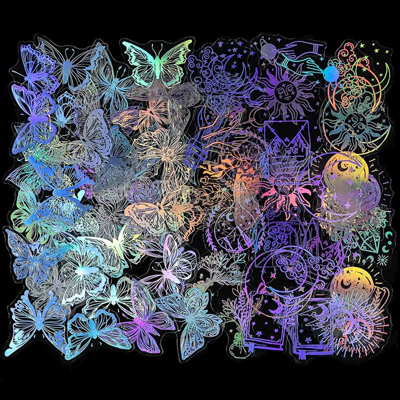 Holographic Stickers 90 PCS Vintage Butterfly & Magic Transparent Stickers Resin Decorative Sticker for Scrapbooking Bullet