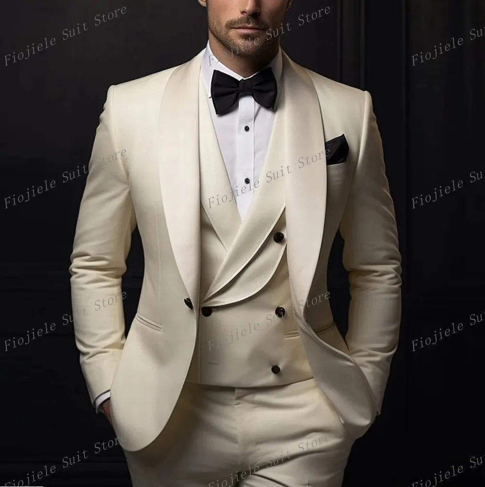 

New Ivory Formal Occasion Men Suit Business Tuxedos Groom Groomsman Wedding Party Prom Male 3 Piece Set Blazer Vest Pants