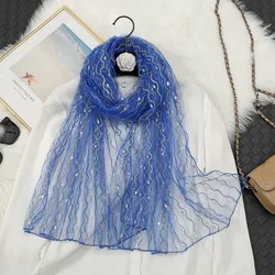 Fashion Organza Gold Silver Silk Transparent Women's Scarf Female Sun Clothing Summer Outdoor Long Beach Bikini Sunscreen Shawl