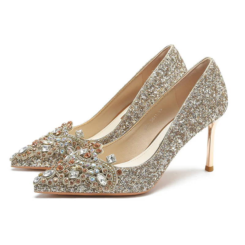 Pointed Toe High Heels Women's Stiletto Heels 2023 Autumn French Wedding Shoes High-end Xiuhe Wedding Dress Annual Meeting Shoes