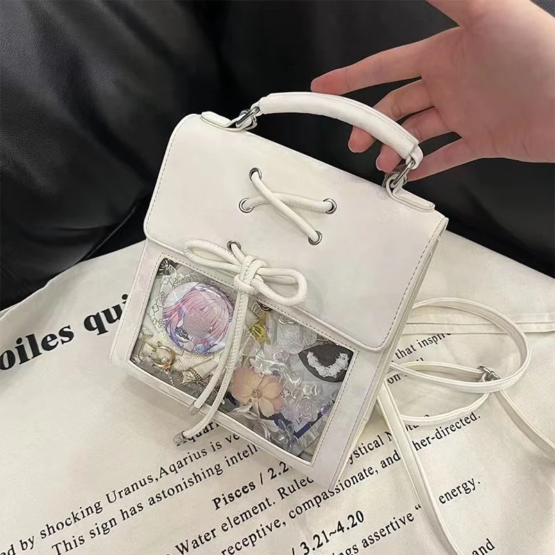Japanese Women Kawaii Backpacks Sweet Y2k Aesthetic Girls Bow Schoolbags Fashion Preppy Handbags All Match Transparent Ita Bags 3