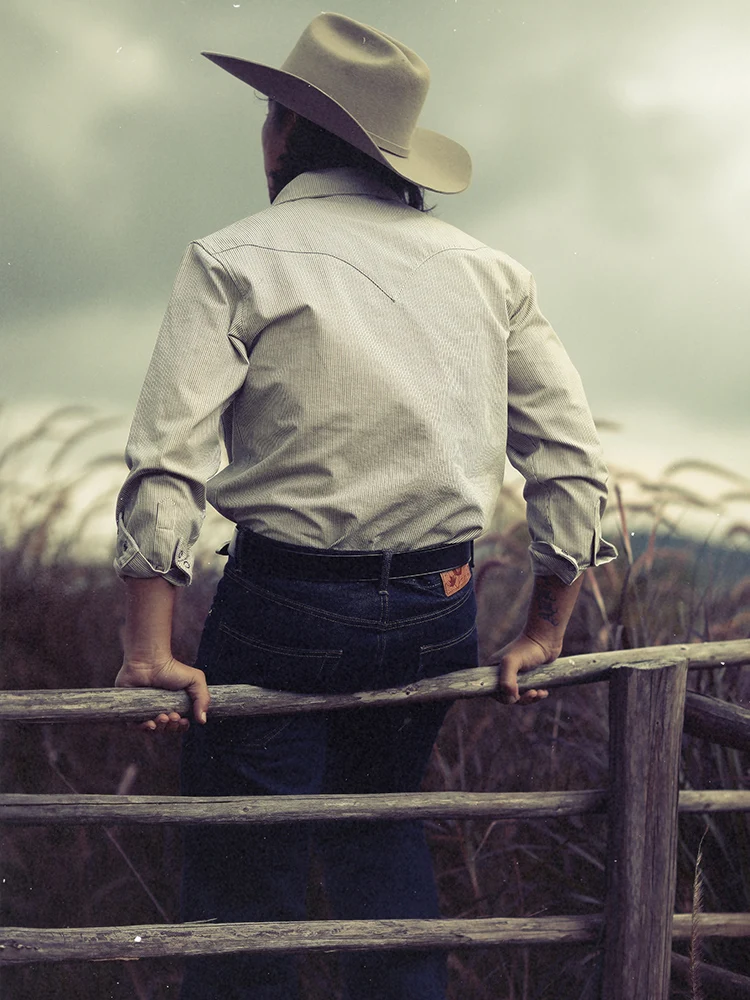 Slim Fit Western Series irt in Khaki Striped Long Sve Button up Cotton Polyester Blend Retro Sle Casual Wear for Youth