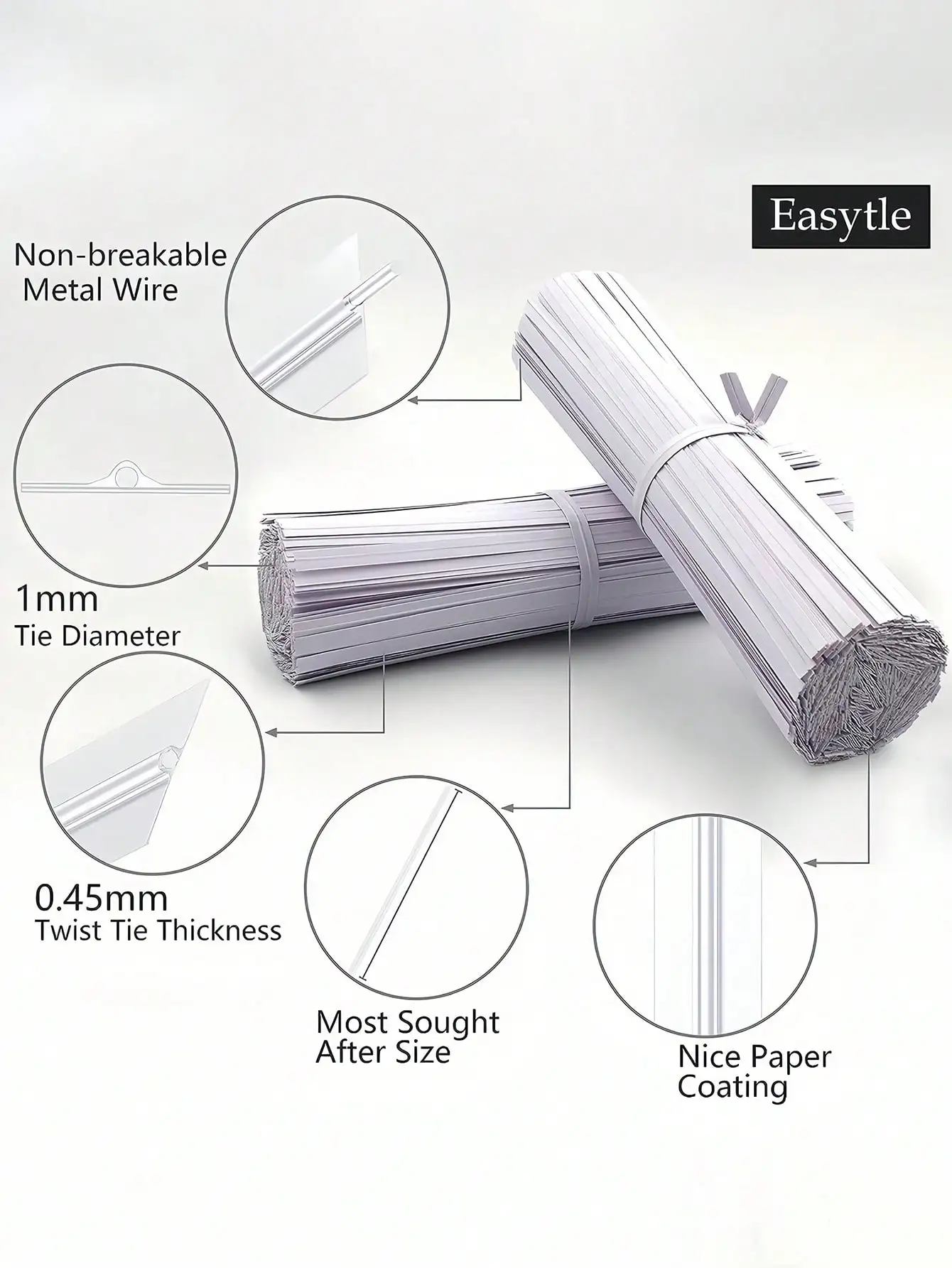 1000Pcs White Paper Twist Ties Bread Ties Bag Garden Twist for Bags Bread Wire Tie for Party Cello Candy Br