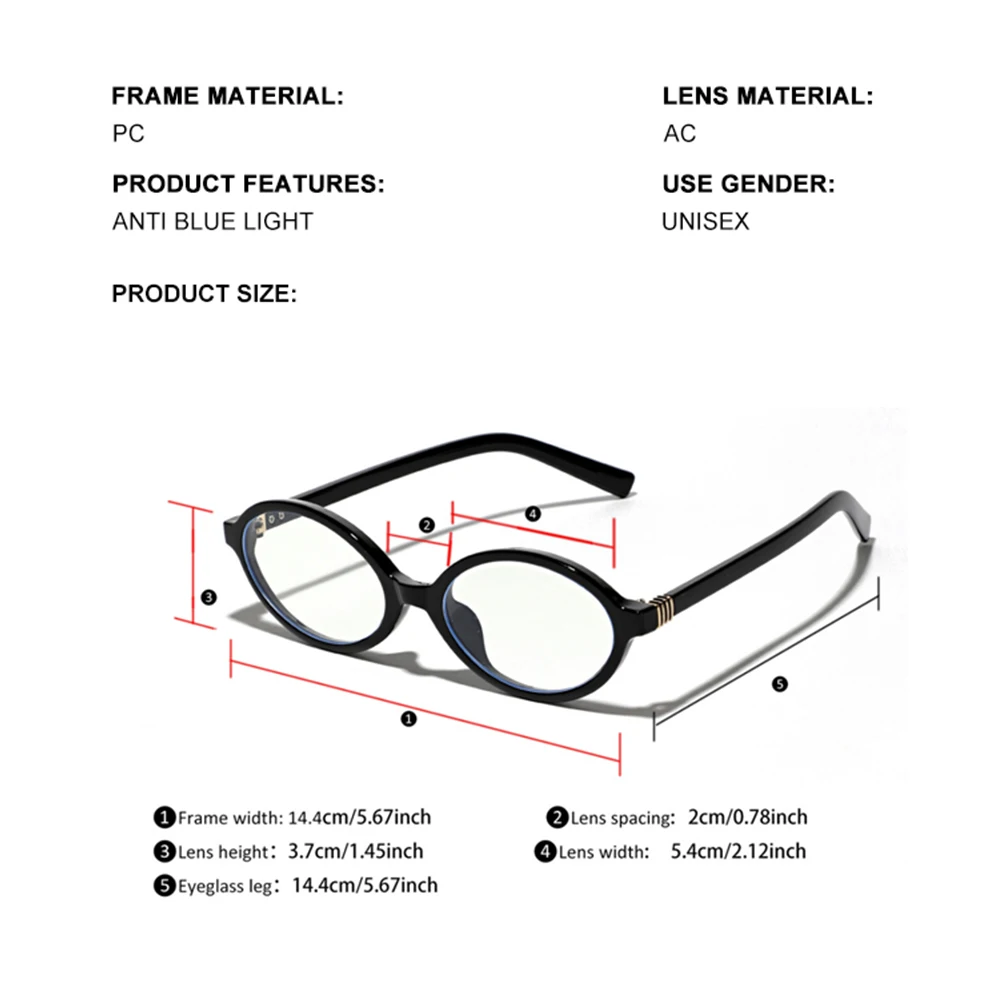 Enhanced Anti-Blue Light Oval Eyeglasses with Replaceable Optical Lenses