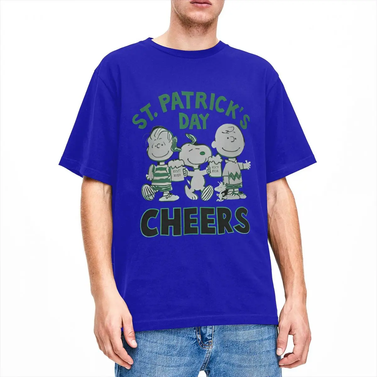 thumbnail image 1 of Camiseta de algodón 100 % divertida para hombre con el lema Y2K de Peanuts, Snoopy, San Patricio y Charlie Brown Cheers, 1 of 5